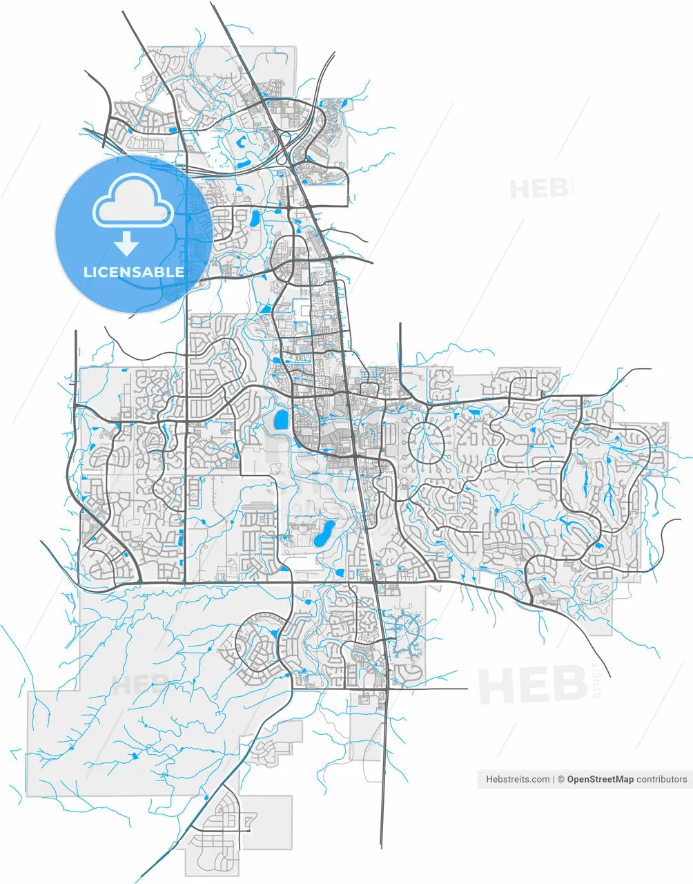 Parker, Colorado, United States, high resolution vector map - Instant download PDF and JPG