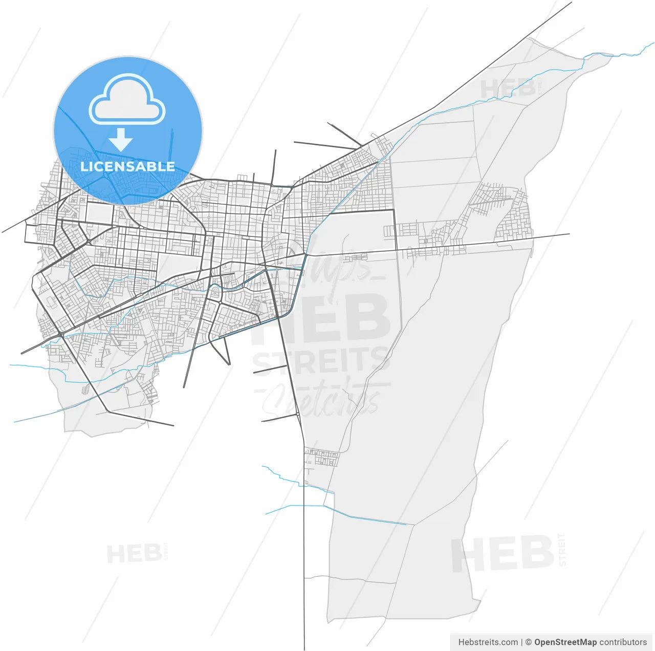 Chiclayo, Peru, high resolution vector map - Instant download PDF and JPG
