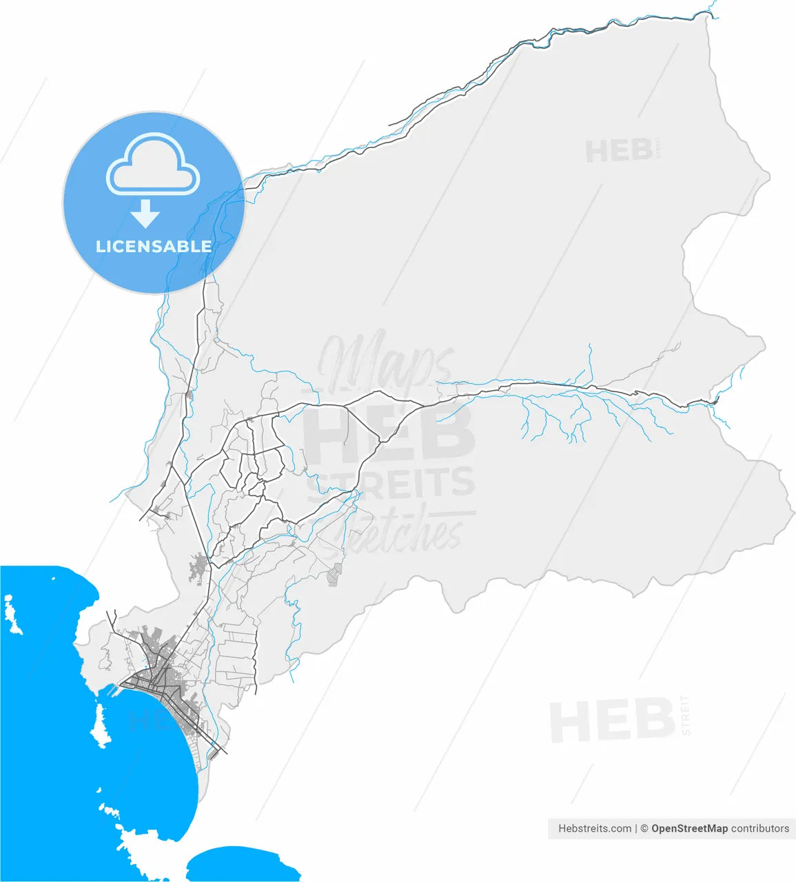 Chimbote, Peru, high resolution vector map - Instant download PDF and JPG