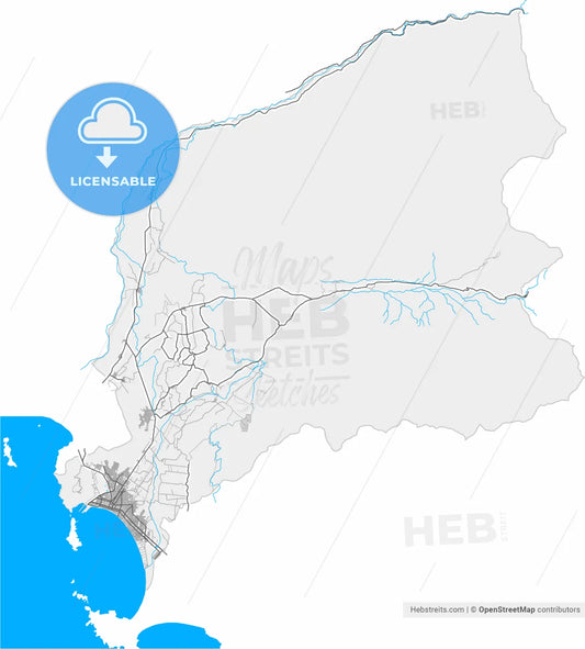 Chimbote, Peru, high resolution vector map - Instant download PDF and JPG