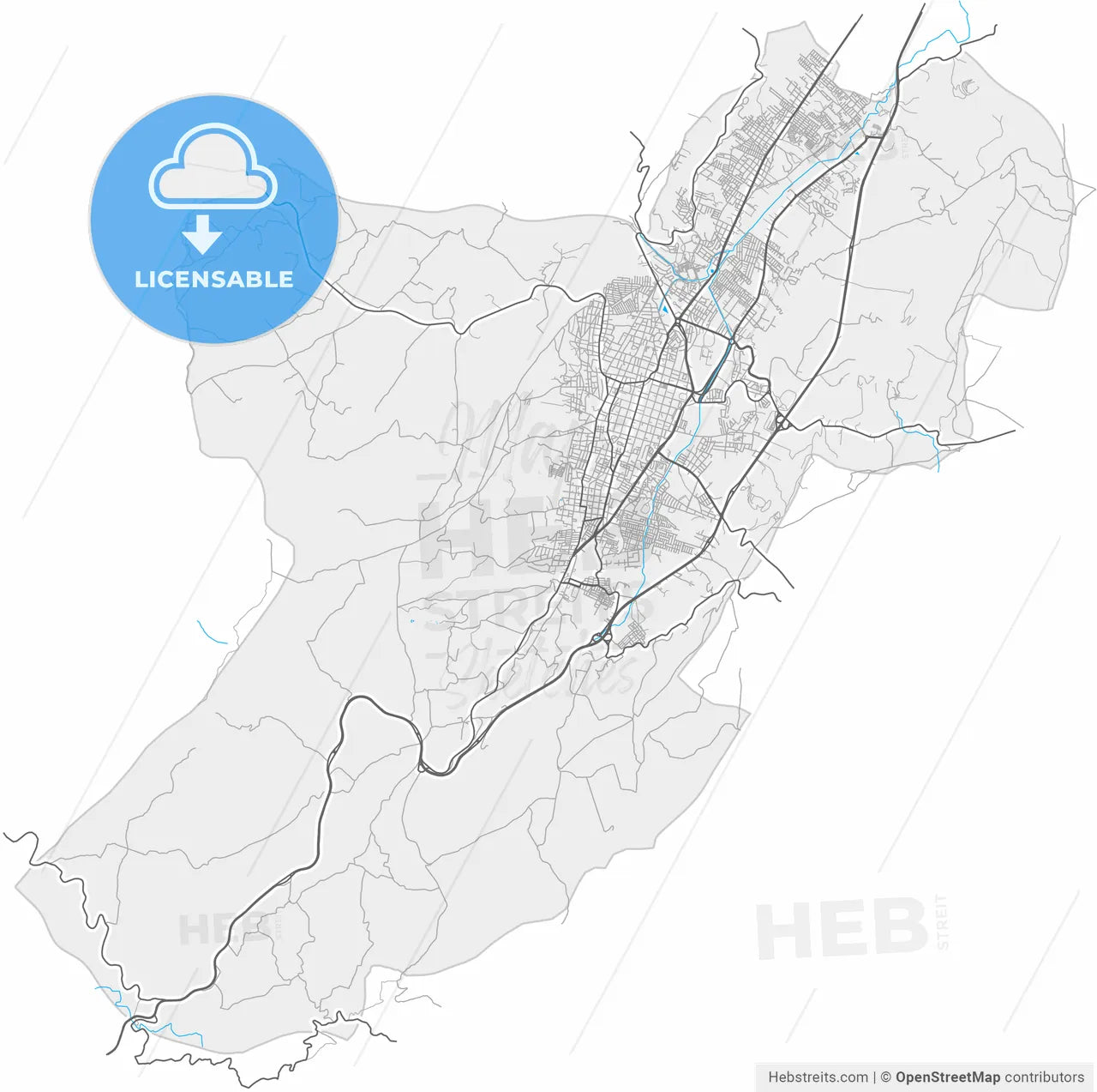 Tunja, Colombia, high resolution vector map - Instant download PDF and JPG