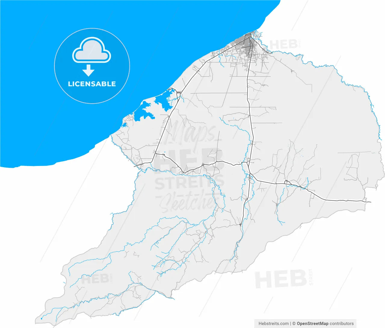 Riohacha, Colombia, high resolution vector map - Instant download PDF and JPG