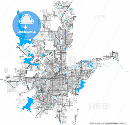 Fort Worth, Texas, United States, high resolution vector map - Instant download PDF and JPG