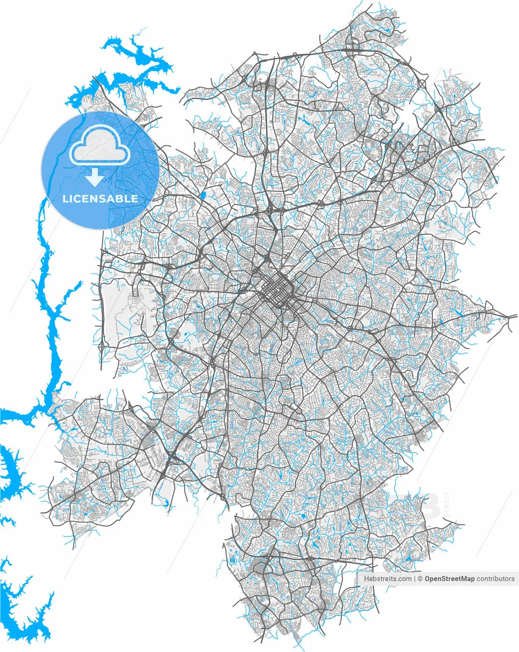 Charlotte, North Carolina, United States, high resolution vector map - Instant download PDF and JPG