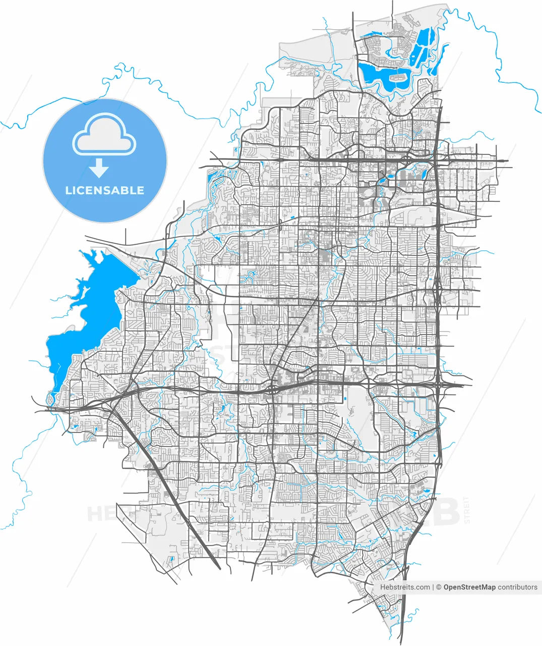 Arlington, Texas, United States, high resolution vector map - Instant download PDF and JPG