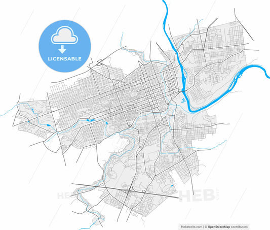 Allentown, Pennsylvania, United States, high resolution vector map - Instant download PDF and JPG