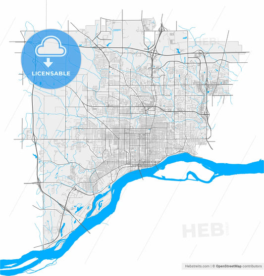 Davenport, Iowa, United States, high resolution vector map - Instant download PDF and JPG