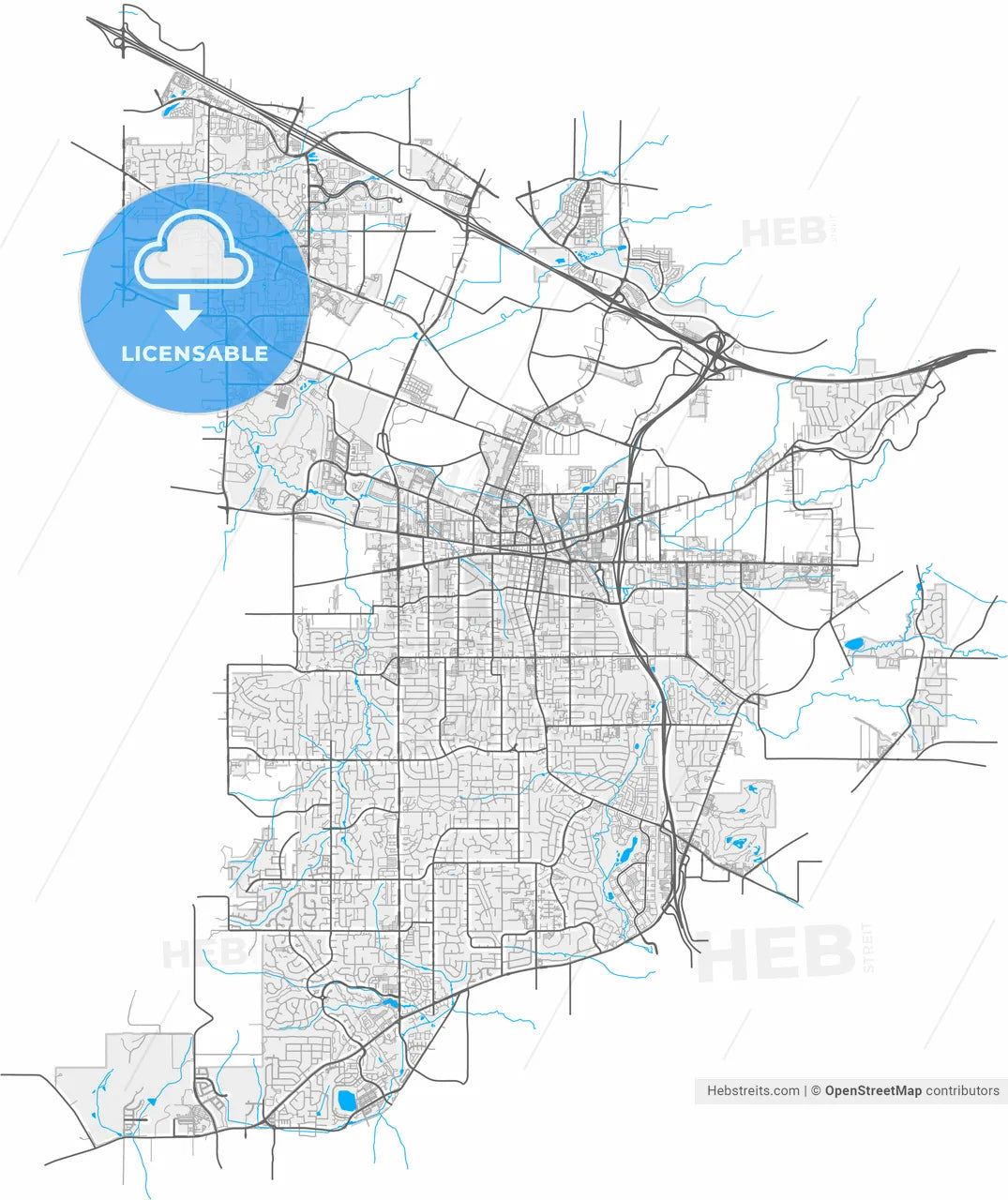 Beaverton, Oregon, United States, high resolution vector map - Instant download PDF and JPG