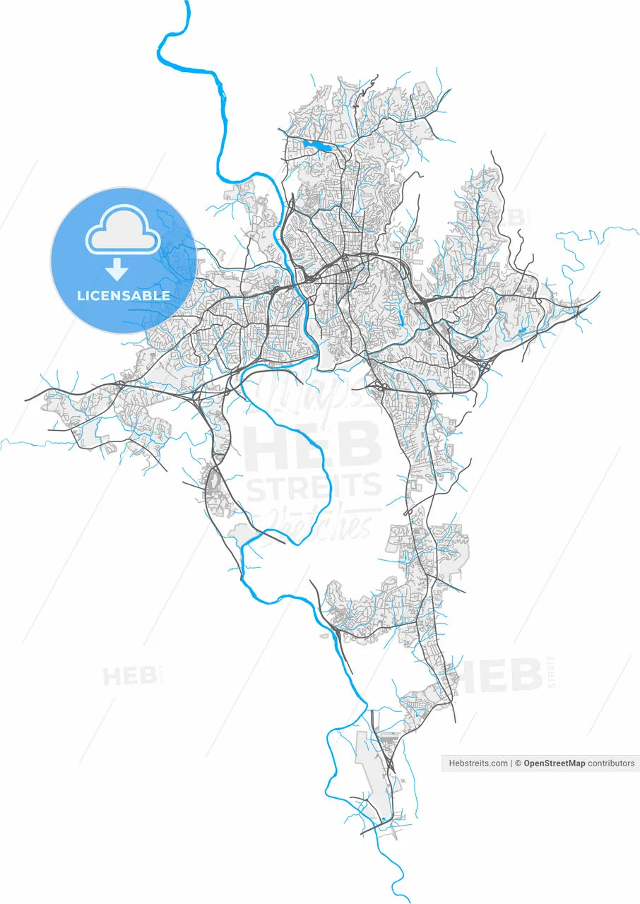 Asheville, North Carolina, United States, high resolution vector map - Instant download PDF and JPG