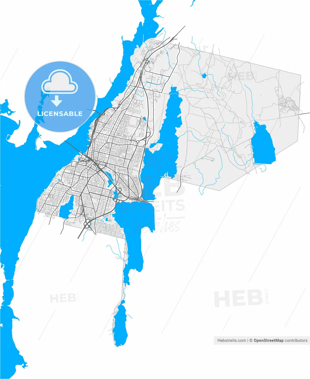 Fall River, Massachusetts, United States, high resolution vector map - Instant download PDF and JPG
