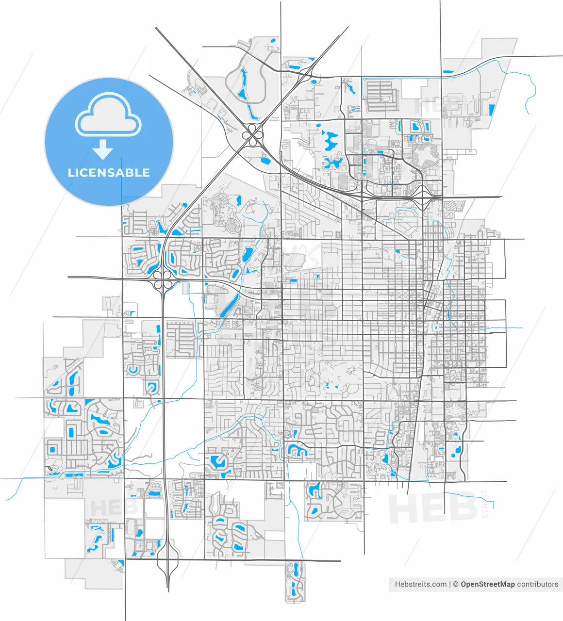 Champaign, Illinois, United States, high resolution vector map - Instant download PDF and JPG