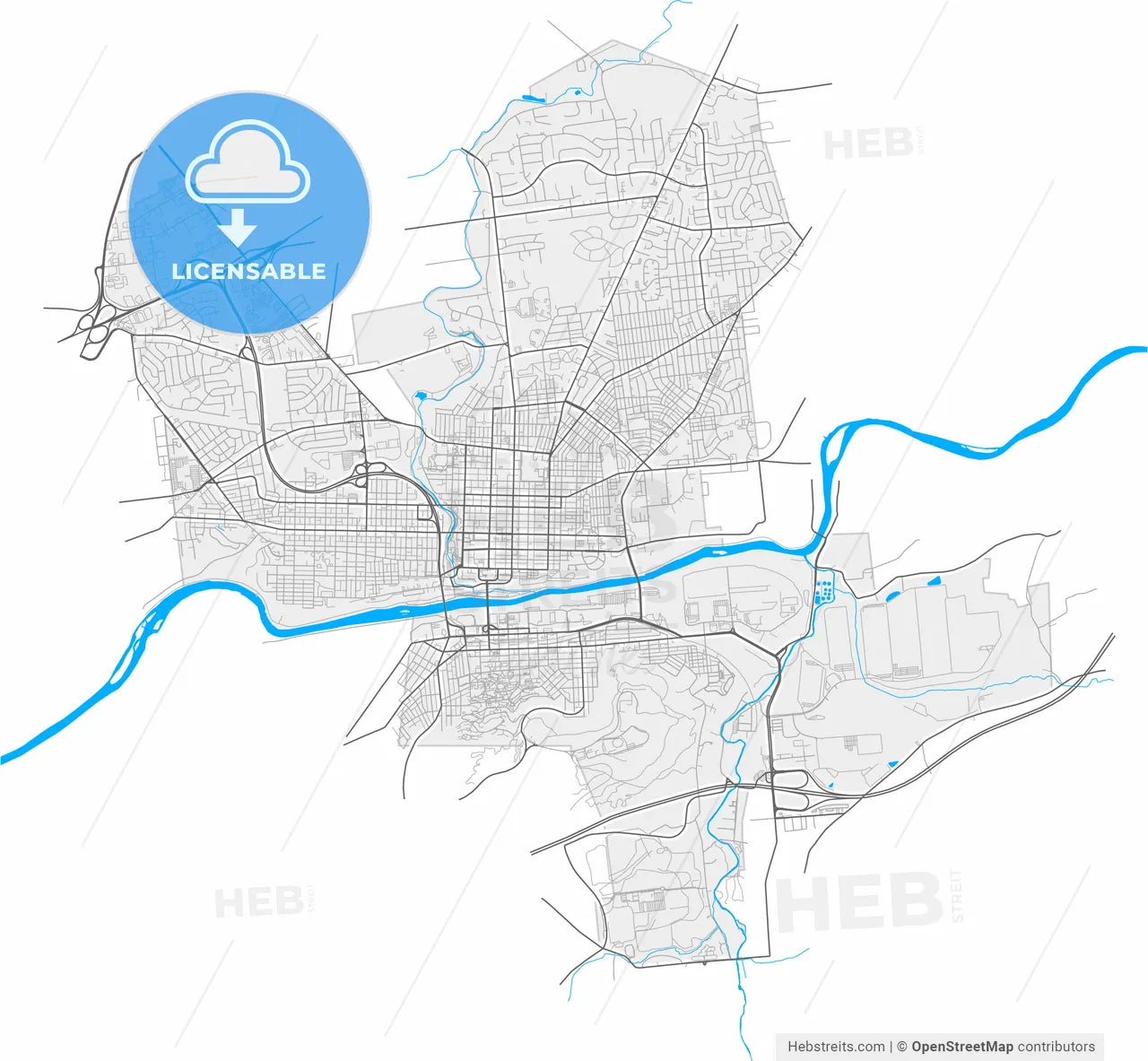 Bethlehem, Pennsylvania, United States, high resolution vector map - Instant download PDF and JPG