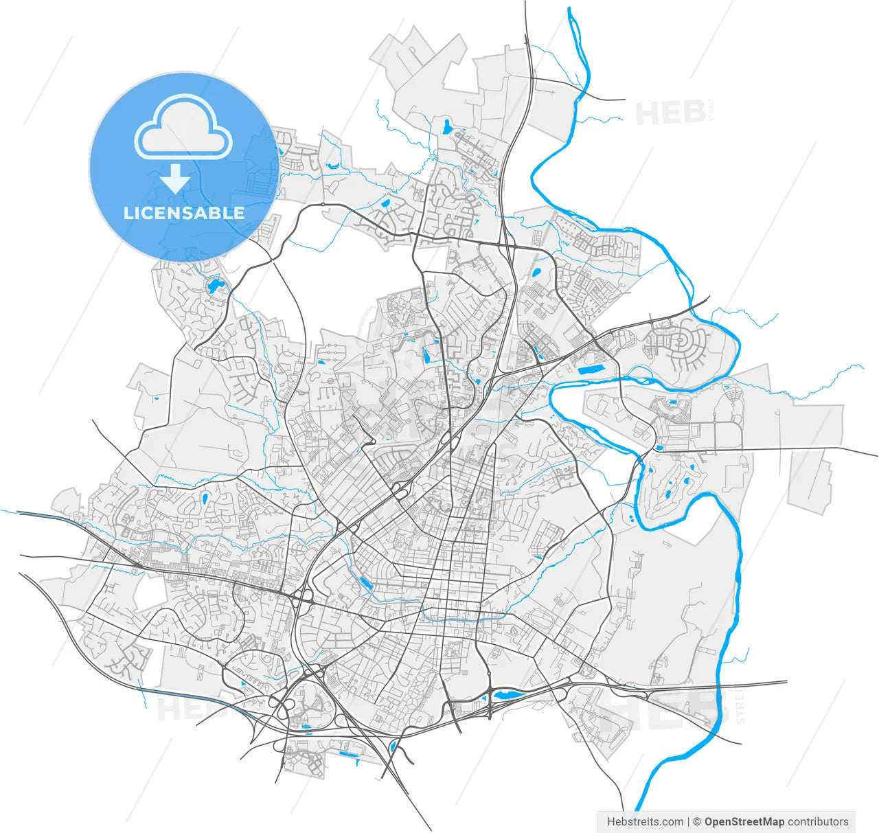 Frederick, Maryland, United States, high resolution vector map - Instant download PDF and JPG