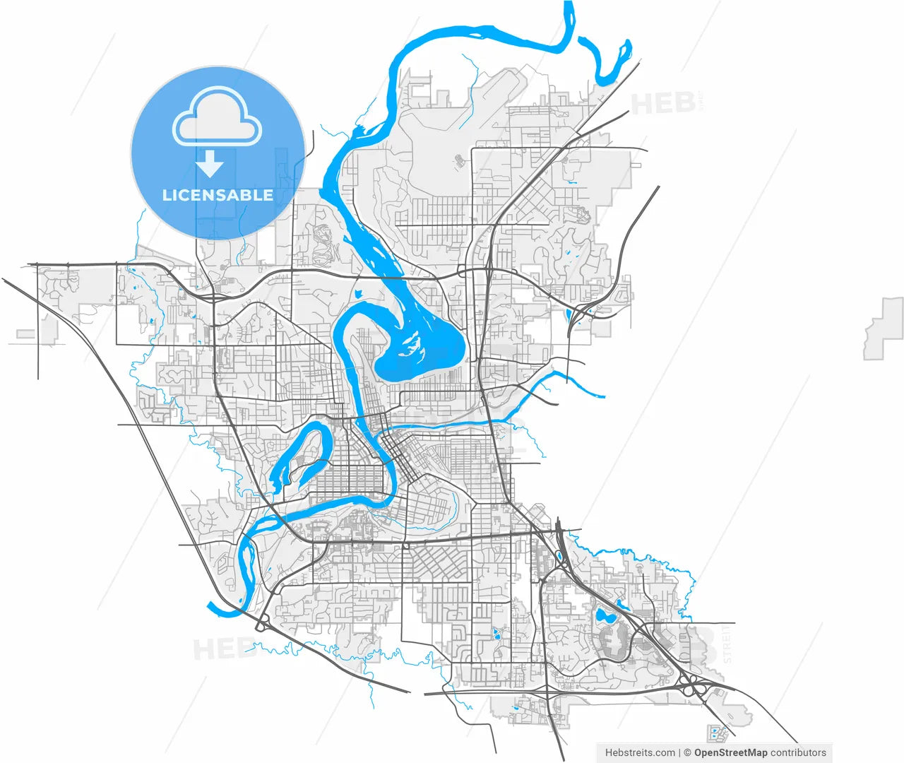 Eau Claire, Wisconsin, United States, high resolution vector map - Instant download PDF and JPG