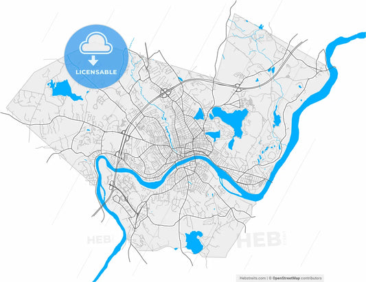 Haverhill, Massachusetts, United States, high resolution vector map - Instant download PDF and JPG
