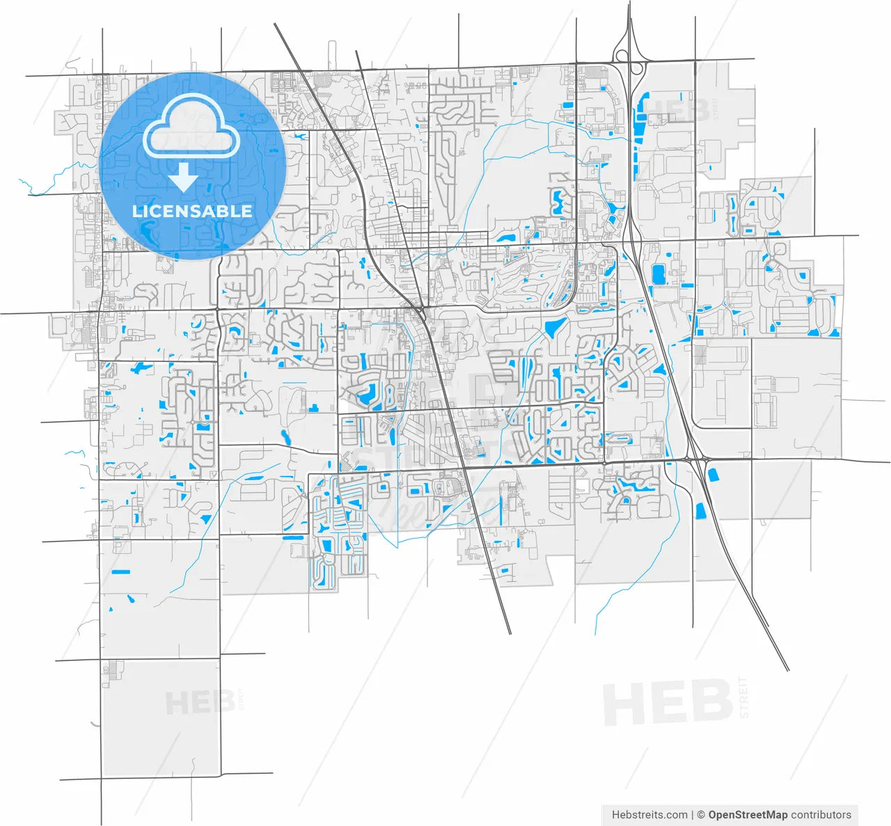 Greenwood, Indiana, United States, high resolution vector map - Instant download PDF and JPG