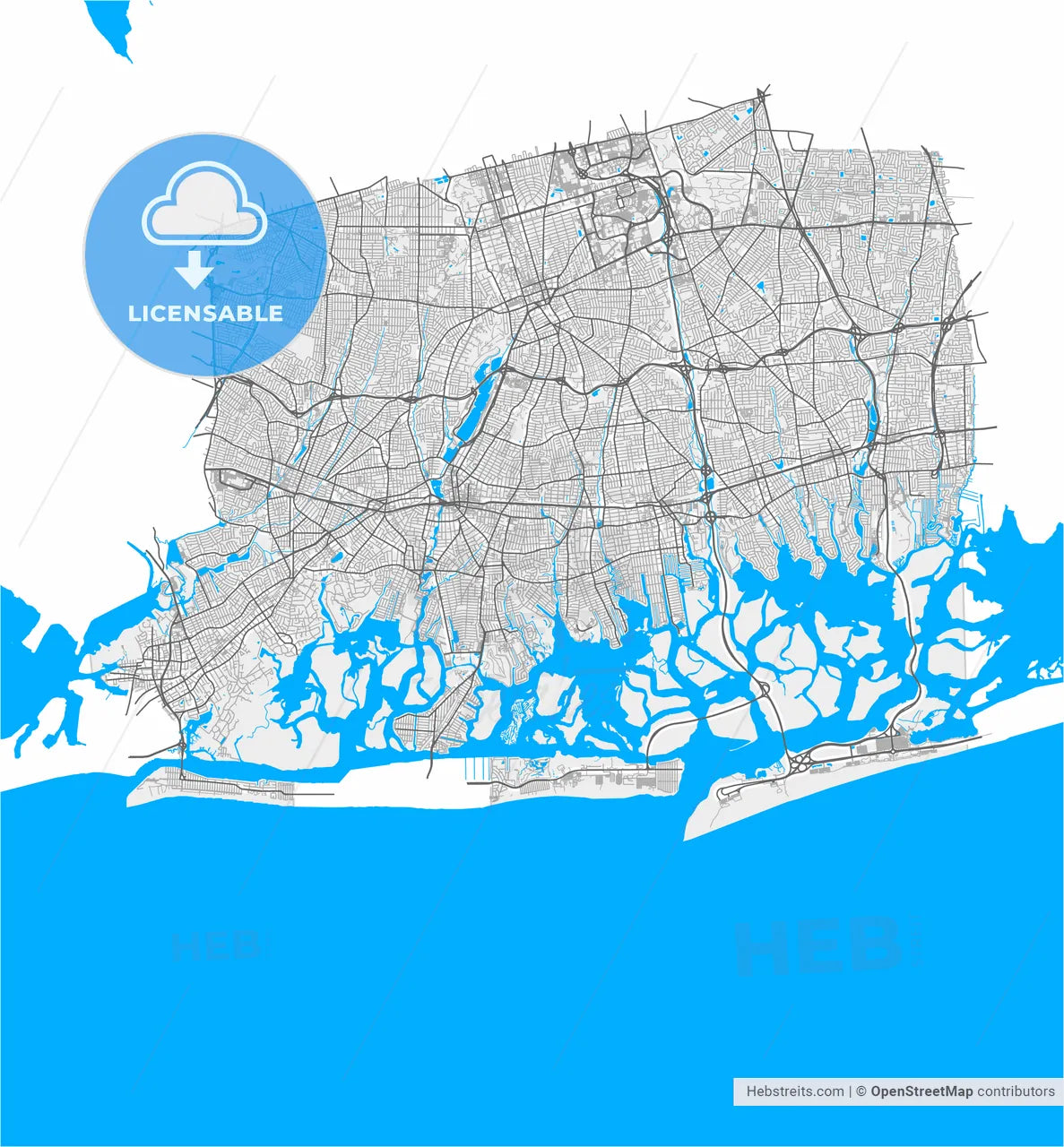 Hempstead, New York, United States, high resolution vector map - Instant download PDF and JPG