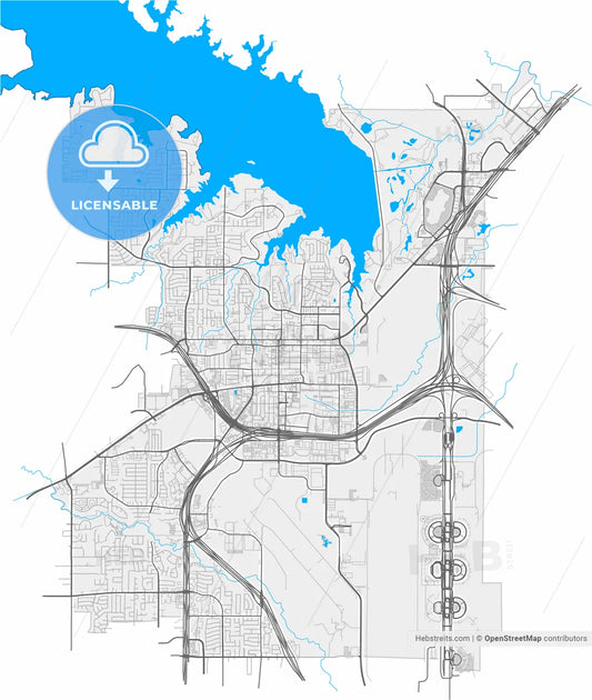 Grapevine, Texas, United States, high resolution vector map - Instant download PDF and JPG