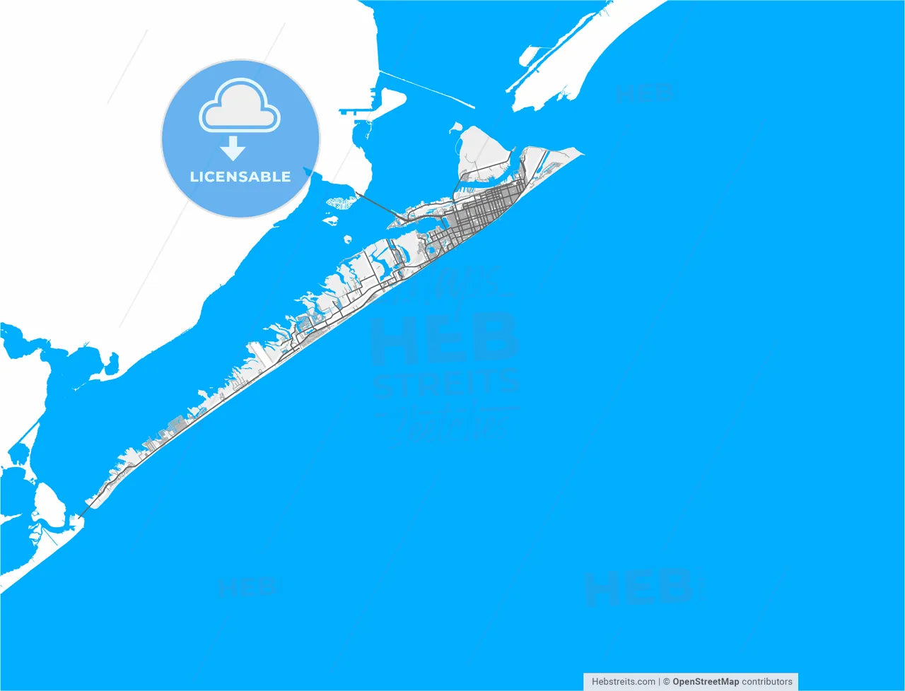Galveston, Texas, United States, high resolution vector map - Instant download PDF and JPG
