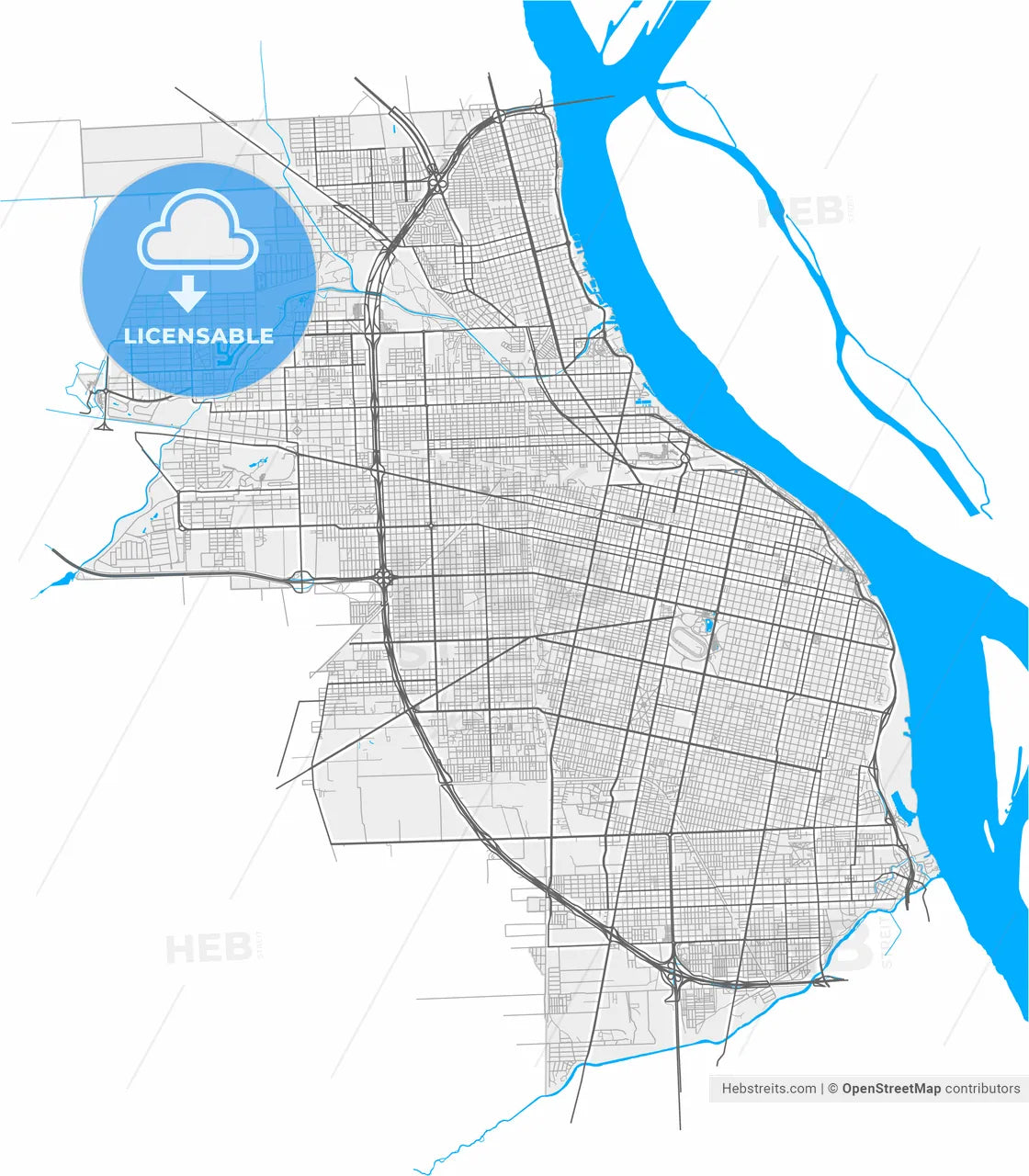 Rosario, Argentina, high resolution vector map - Instant download PDF and JPG