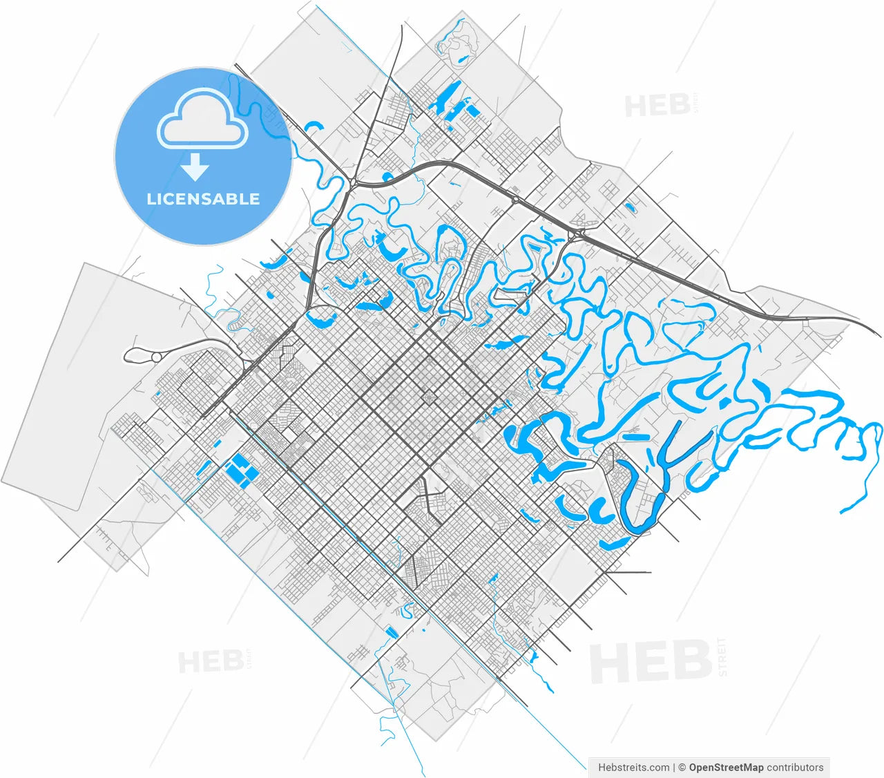 Resistencia, Argentina, high resolution vector map - Instant download PDF and JPG