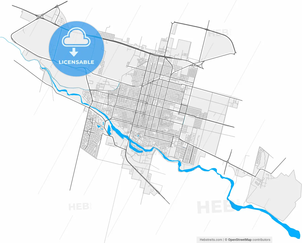 Villa Mercedes, Argentina, high resolution vector map - Instant download PDF and JPG