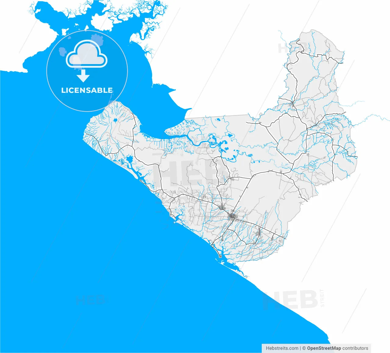 Chinandega, Chinandega, Nicaragua, high resolution vector map - Instant download PDF and JPG
