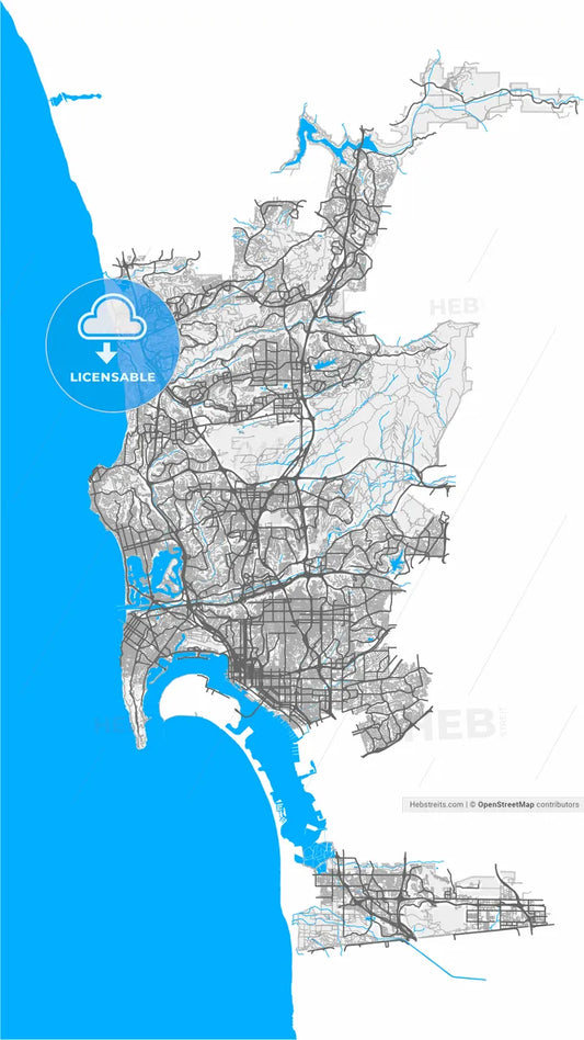 San Diego, California, United States, high resolution vector map - Instant download PDF and JPG
