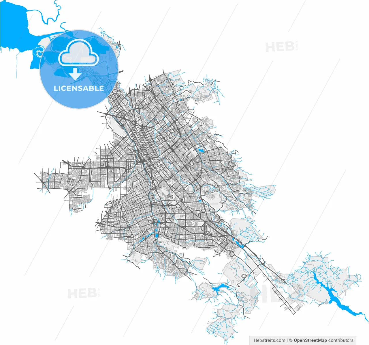 San Jose, California, United States, high resolution vector map - Instant download PDF and JPG