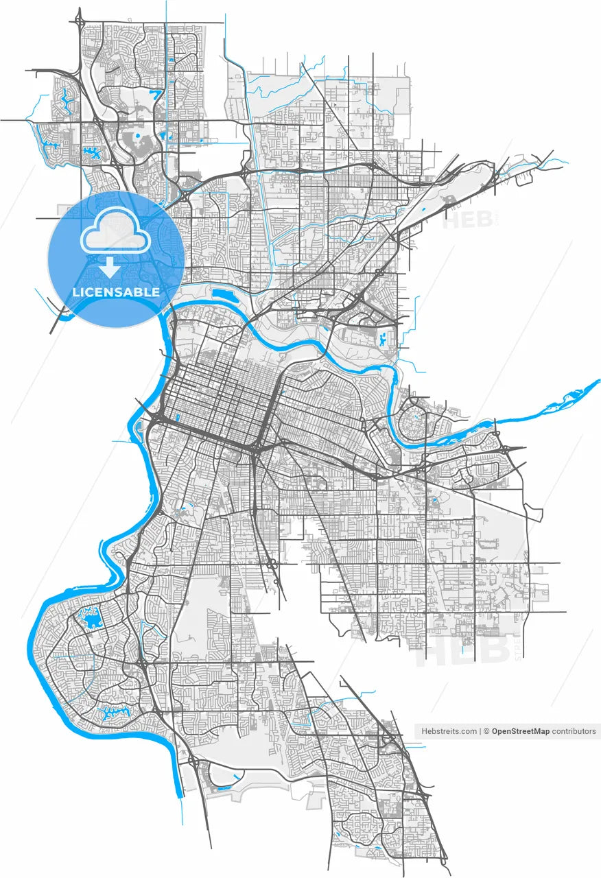 Sacramento, California, United States, high resolution vector map - Instant download PDF and JPG