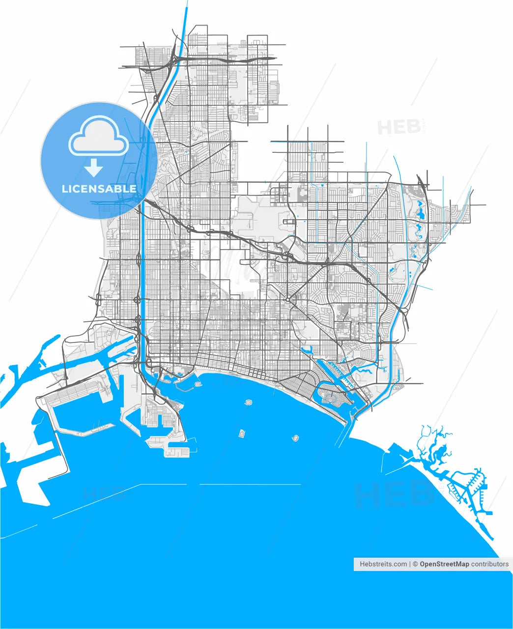 Long Beach, California, United States, high resolution vector map - Instant download PDF and JPG