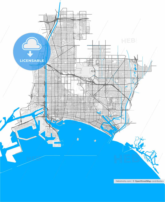 Long Beach, California, United States, high resolution vector map - Instant download PDF and JPG