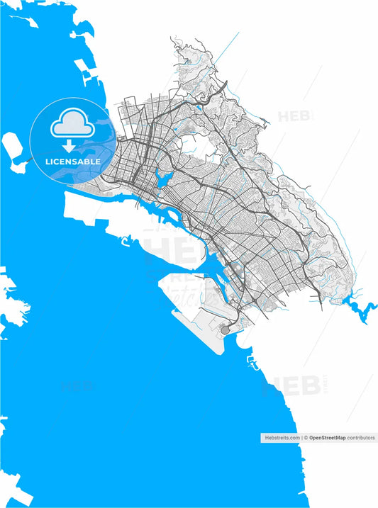 Oakland, California, United States, high resolution vector map - Instant download PDF and JPG