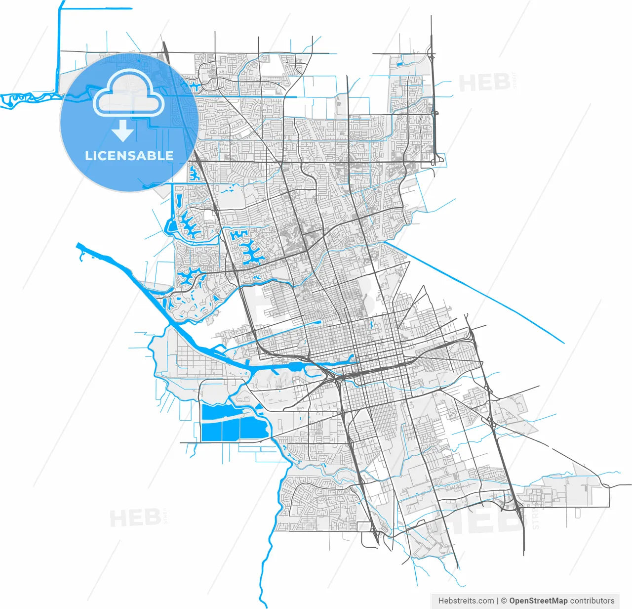 Stockton, California, United States, high resolution vector map - Instant download PDF and JPG