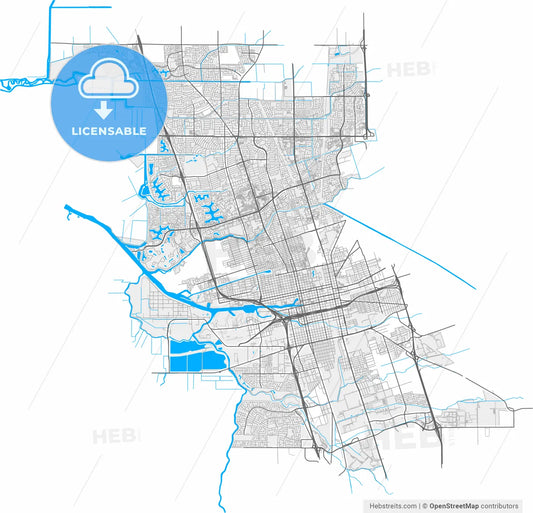 Stockton, California, United States, high resolution vector map - Instant download PDF and JPG