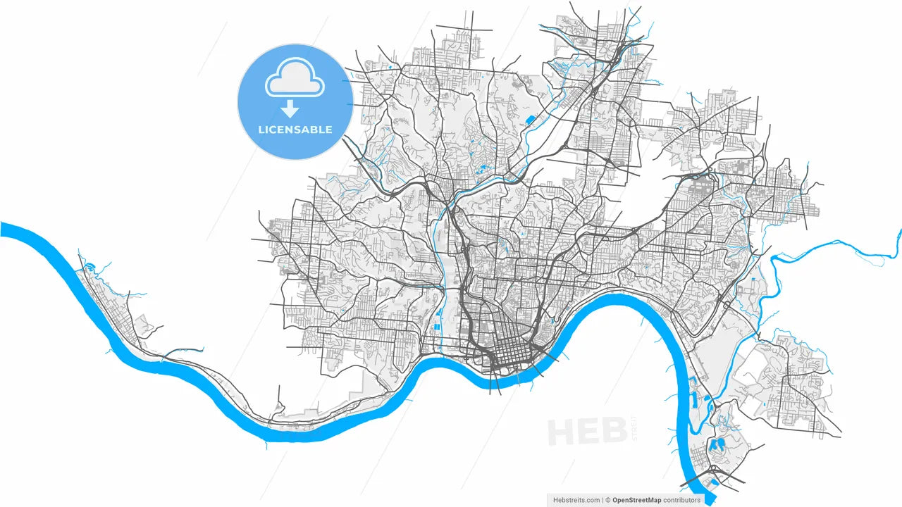 Cincinnati, Ohio, United States, high resolution vector map - Instant download PDF and JPG