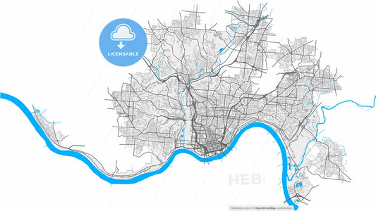 Cincinnati, Ohio, United States, high resolution vector map - Instant download PDF and JPG