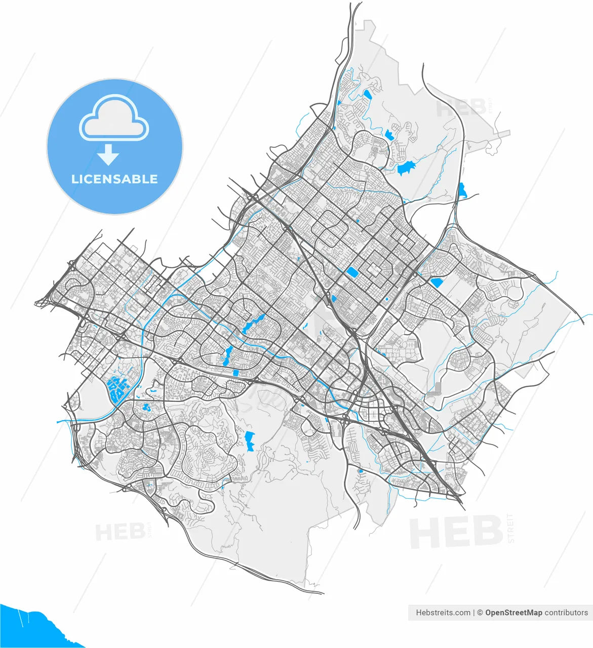 Irvine, California, United States, high resolution vector map - Instant download PDF and JPG