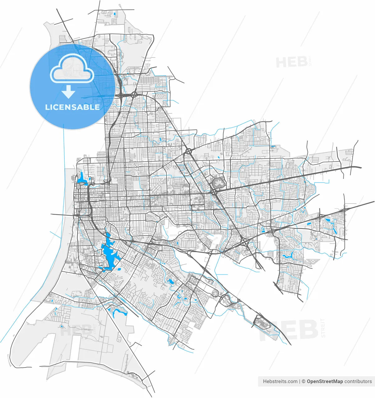 Baton Rouge, Louisiana, United States, high resolution vector map - Instant download PDF and JPG