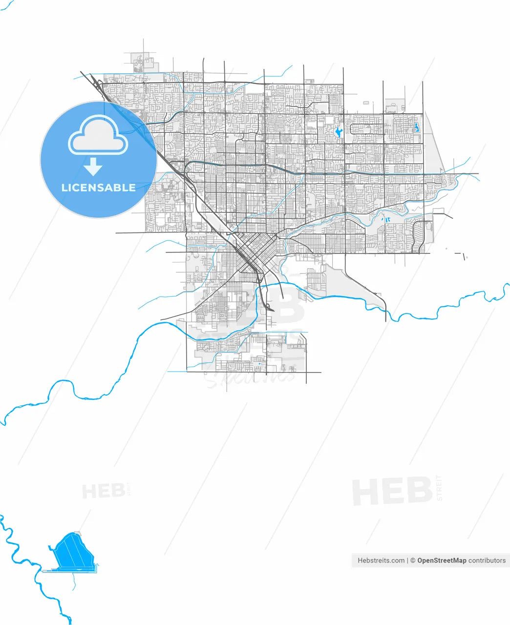 Modesto, California, United States, high resolution vector map - Instant download PDF and JPG
