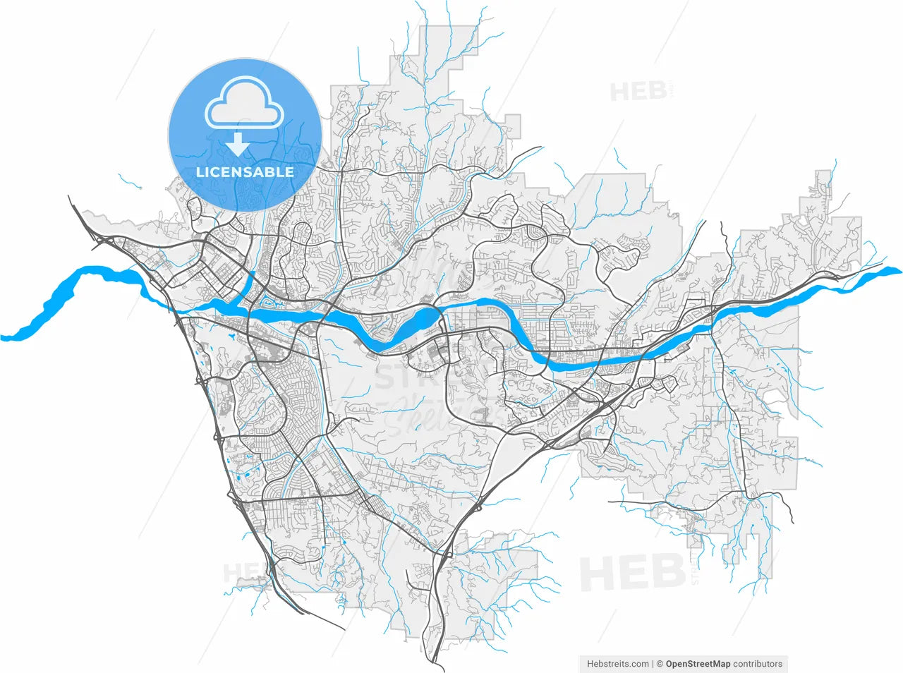 Santa Clarita, California, United States, high resolution vector map - Instant download PDF and JPG