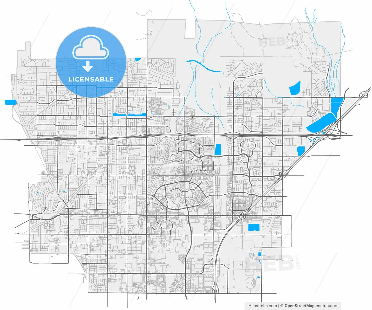 Rancho Cucamonga, California, United States, high resolution vector map - Instant download PDF and JPG