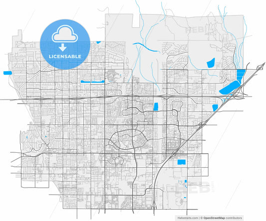 Rancho Cucamonga, California, United States, high resolution vector map - Instant download PDF and JPG