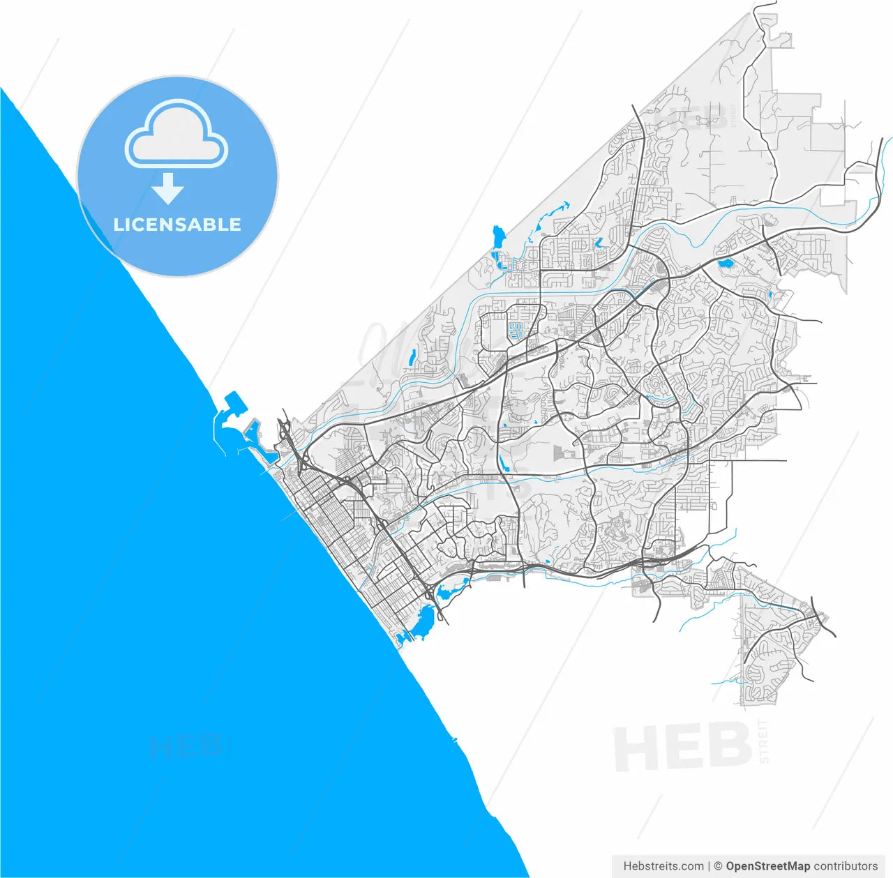Oceanside, California, United States, high resolution vector map - Instant download PDF and JPG