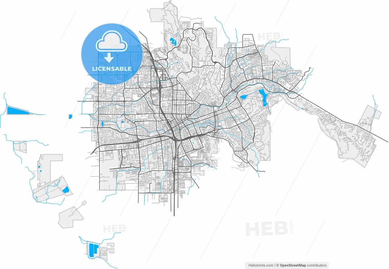 Santa Rosa, California, United States, high resolution vector map - Instant download PDF and JPG