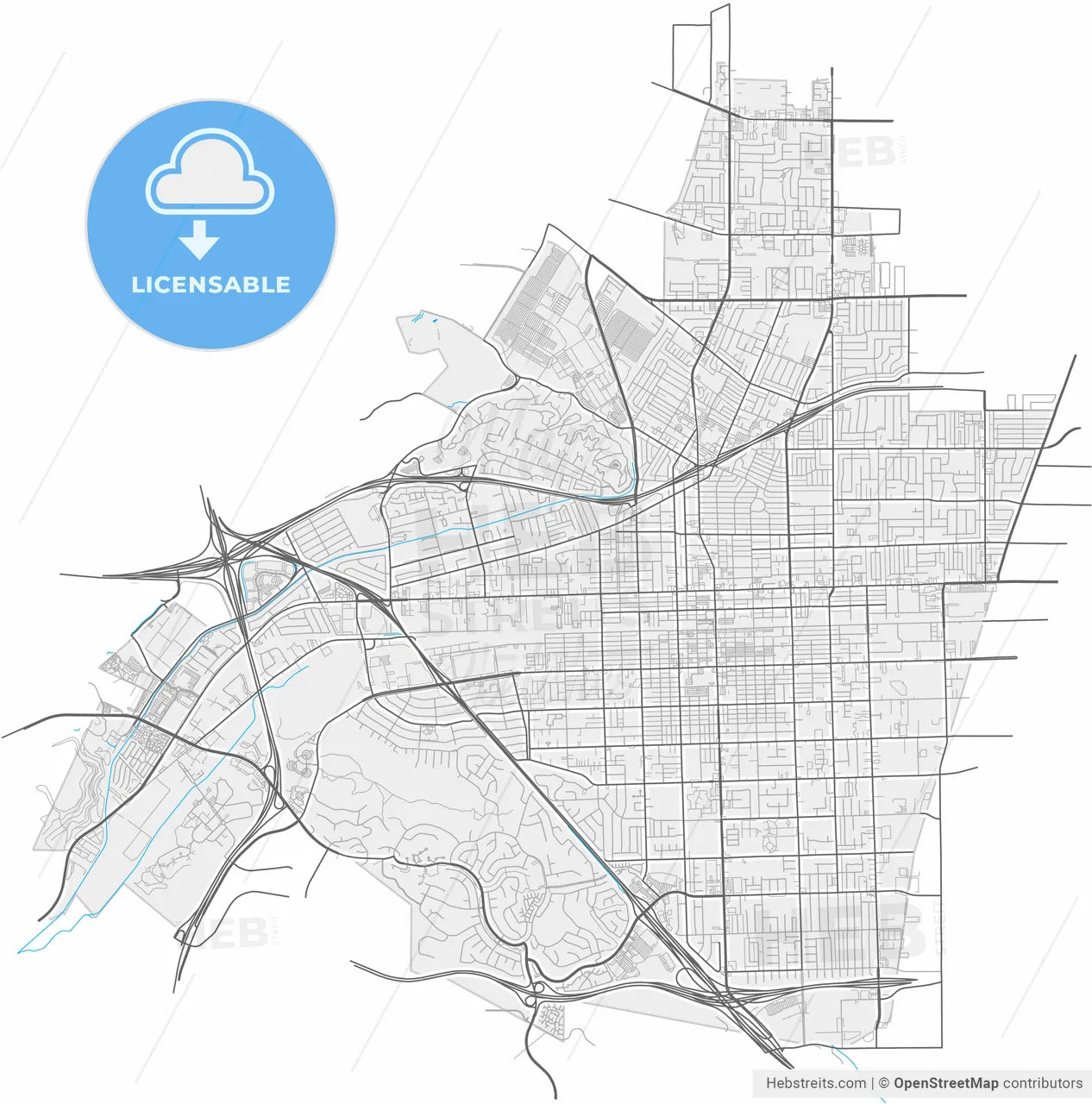 Pomona, California, United States, high resolution vector map - Instant download PDF and JPG