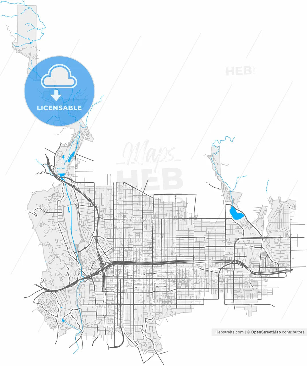 Pasadena, California, United States, high resolution vector map - Instant download PDF and JPG