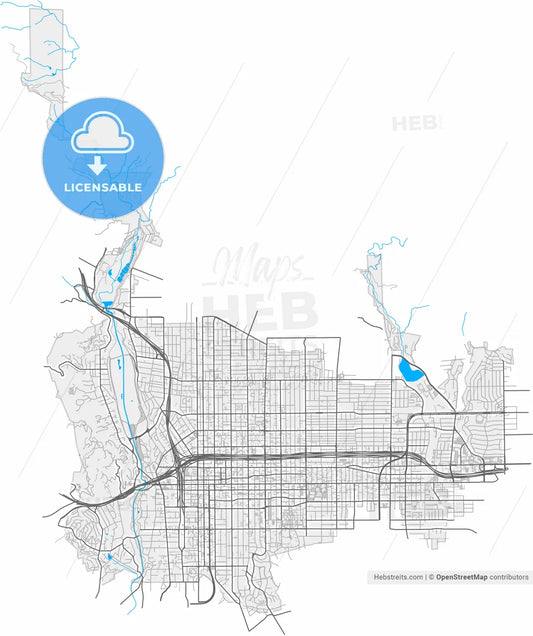 Pasadena, California, United States, high resolution vector map - Instant download PDF and JPG