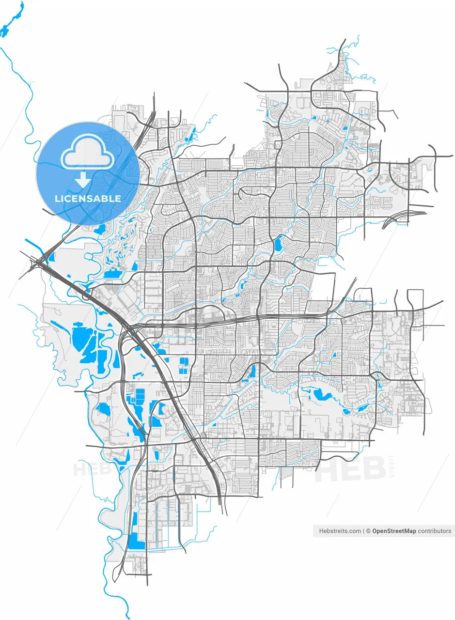 Carrollton, Texas, United States, high resolution vector map - Instant download PDF and JPG