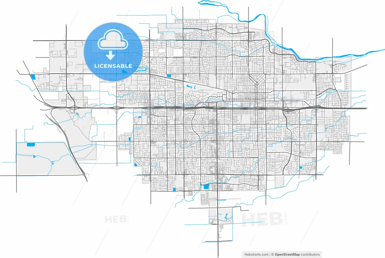 Visalia, California, United States, high resolution vector map - Instant download PDF and JPG